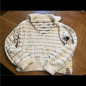 We The Free Cream and Black V-Neck Sweater